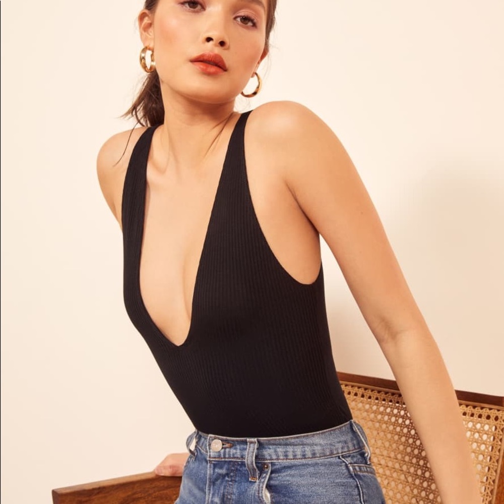 Reformation Maui ribbed top black XS